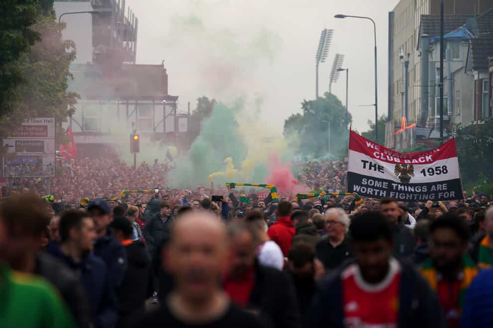 Thousands of Manchester United fans descended on Old Trafford to protest against the Glazer family (Peter Byrne/PA)
