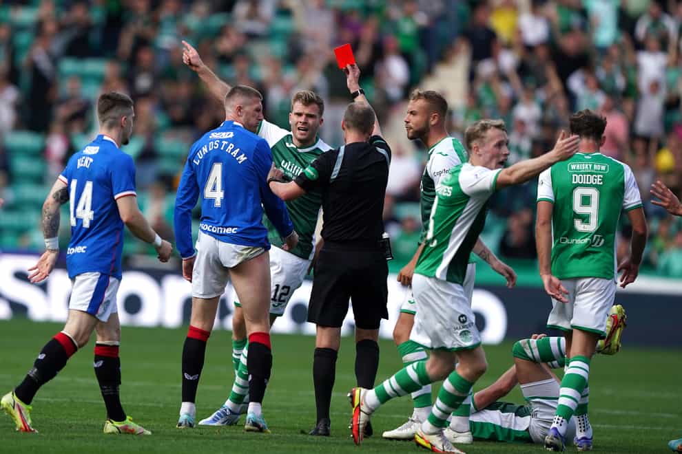 Rangers’ John Lundstram (second left) has red card downgraded (Andrew Milligan/PA)