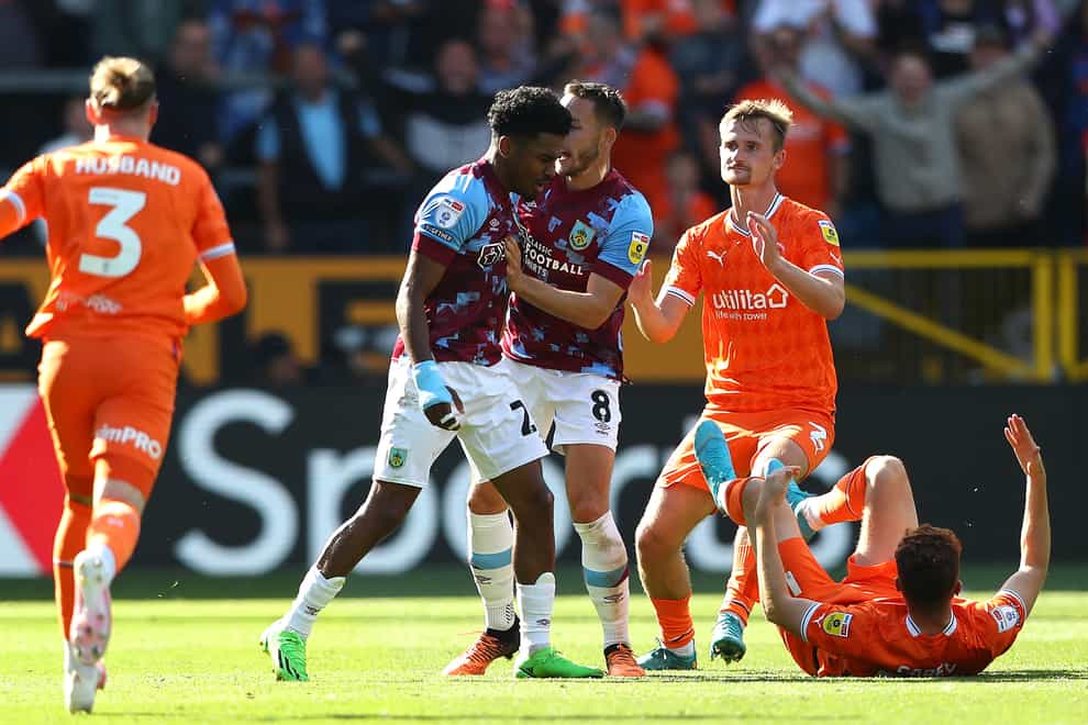 Tempers flared in the closing stages of the 3-3 draw between Burnley and Blackpool (Tim Markland/PA)