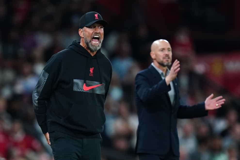 Liverpool manager Jurgen Klopp, left, has work to do after Monday night’s Premier League defeat at Manchester United (David Davies/PA)