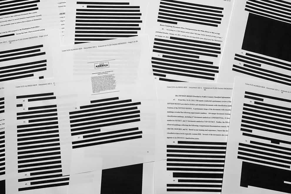Pages from the affidavit by the FBI in support of obtaining a search warrant (Jon Elswick/AP)
