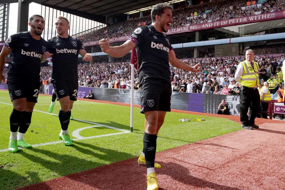 Pablo Fornals celebrates scoring in West Ham’s win at Aston Villa (Nick Potts/PA)