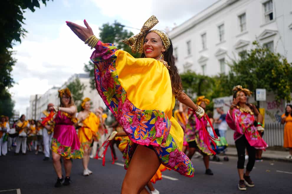 Performers during the children’s parade on Family Day at the Notting Hill Carnival in London (Victoria Jones/PA)