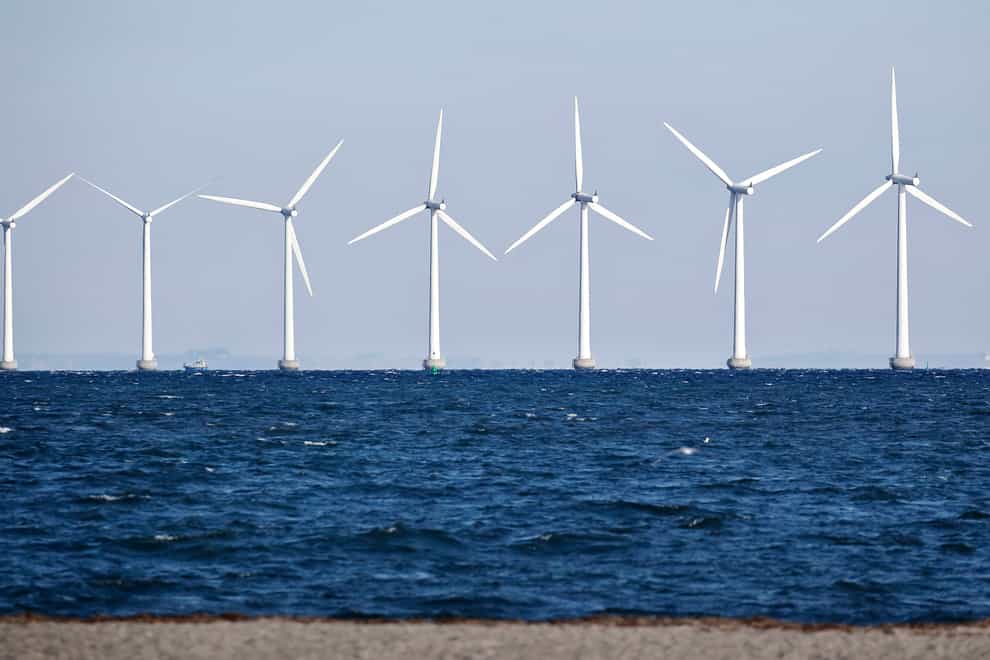 Offshore turbines at Amager Stand near Copenhagen (Jens Dresling/Polfoto File via AP)