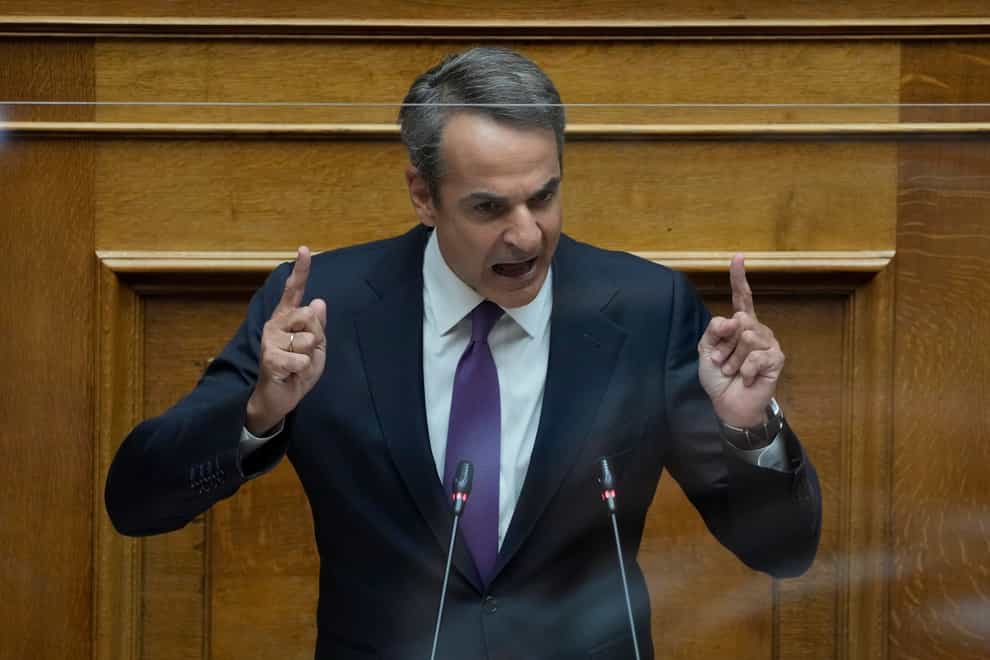 Greece’s Prime Minister Kyriakos Mitsotakis speaks during a parliament session in Athens (Thanassis Stavrakis/AP/PA)