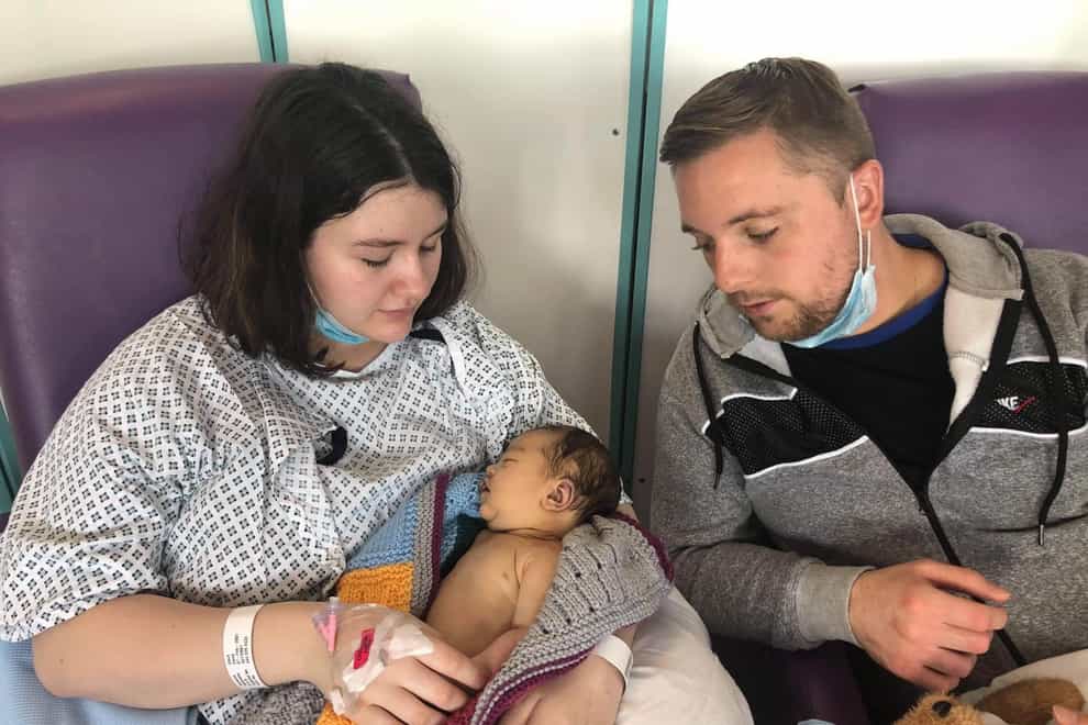 Elena Sala and David Matthews with baby Rosanna Matthews (Family handout/PA)