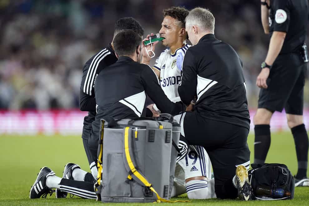 Leeds striker Rodrigo is waiting to learn the severity of his dislocated shoulder (Danny Lawson/PA)