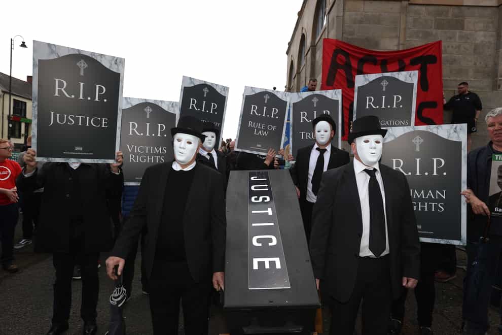 Victims’ groups have held a series of protests against controversial government legislation on legacy in NI (Liam McBurney/PA)