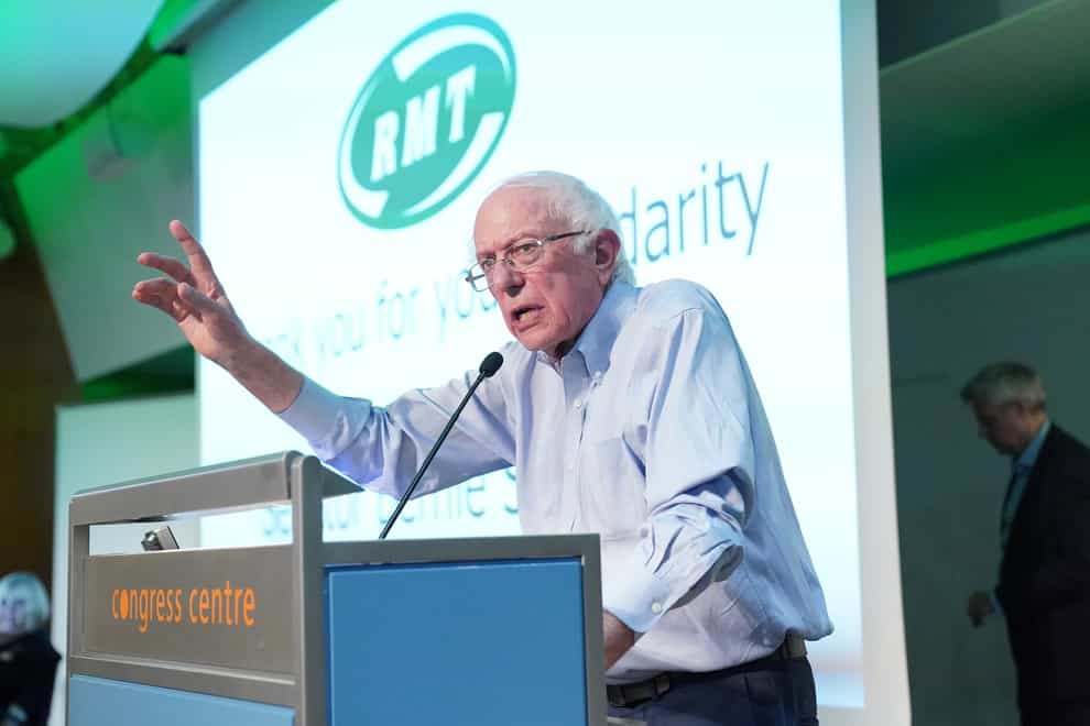 US senator Bernie Sanders speaking during a Save London Transport rally at TUC Congress House, London (Jonathan Brady/PA)