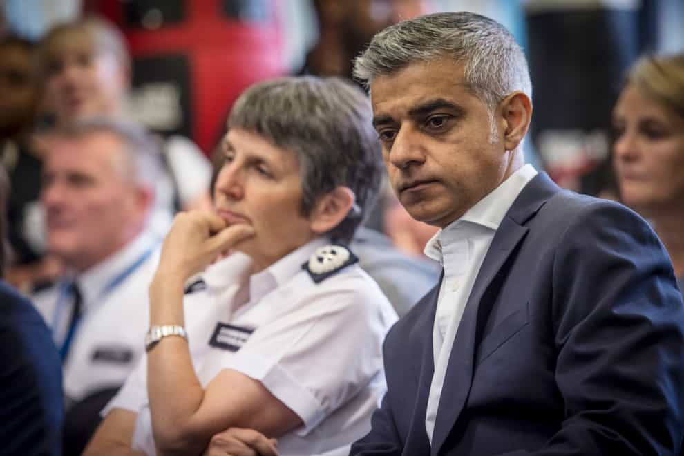 Mayor of London, Sadiq Khan (right) and former Metropolitan Police Commissioner Cressida Dick (Lauren Hurley/PA)