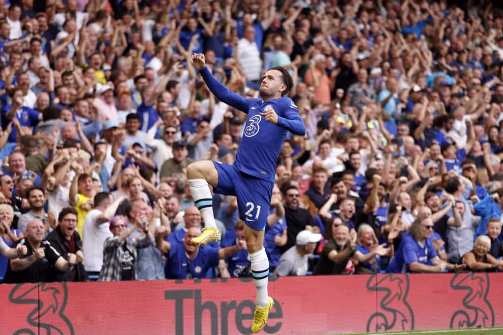 Ben Chilwell celebrates his goal in Chelsea’s win over West Ham (Steven Paston/PA)