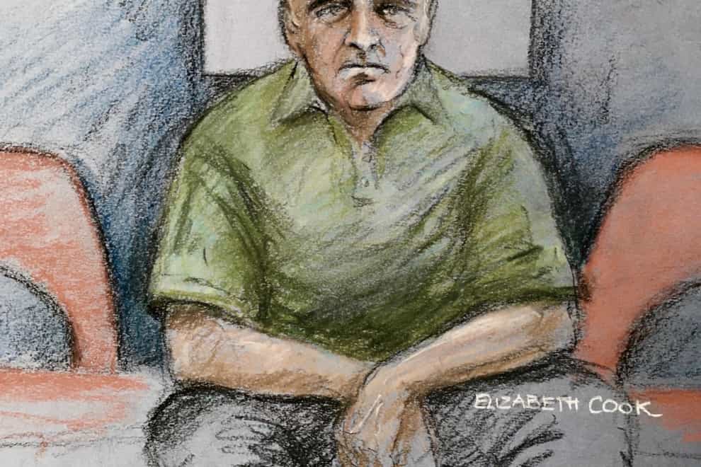 Court artist sketch of David Smith appearing via video link at the Old Bailey (Elizabeth Cook/PA)