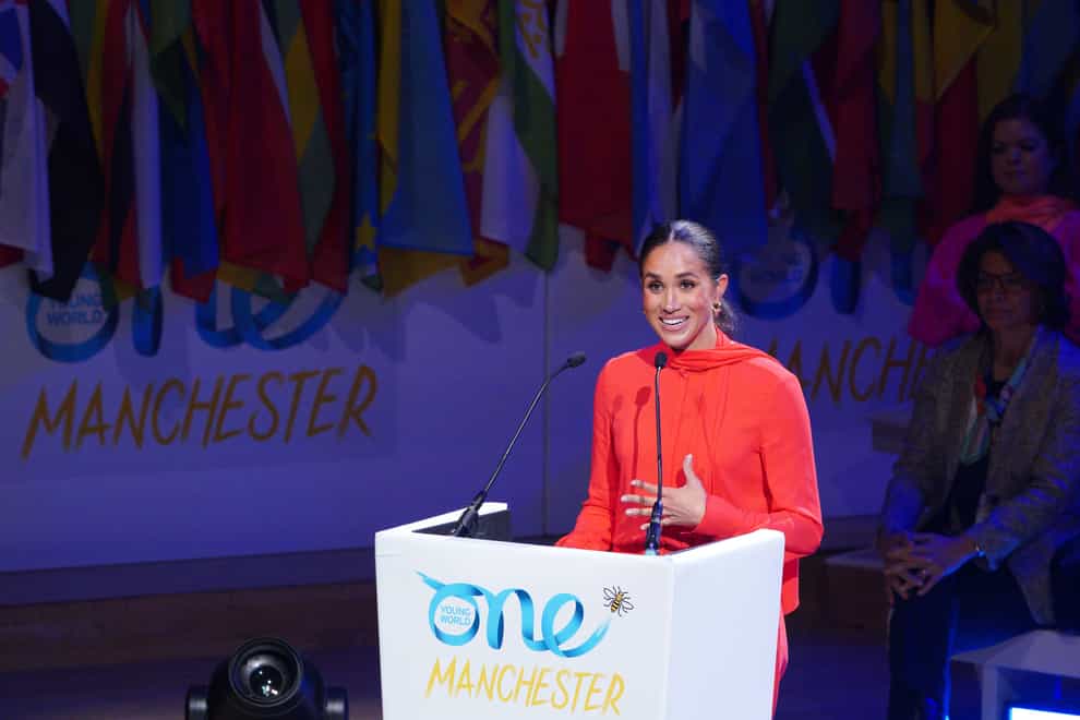 The Duchess of Sussex speaks at the One Young World 2022 Manchester Summit at Bridgewater Hall, Manchester (Peter Byrne/PA)
