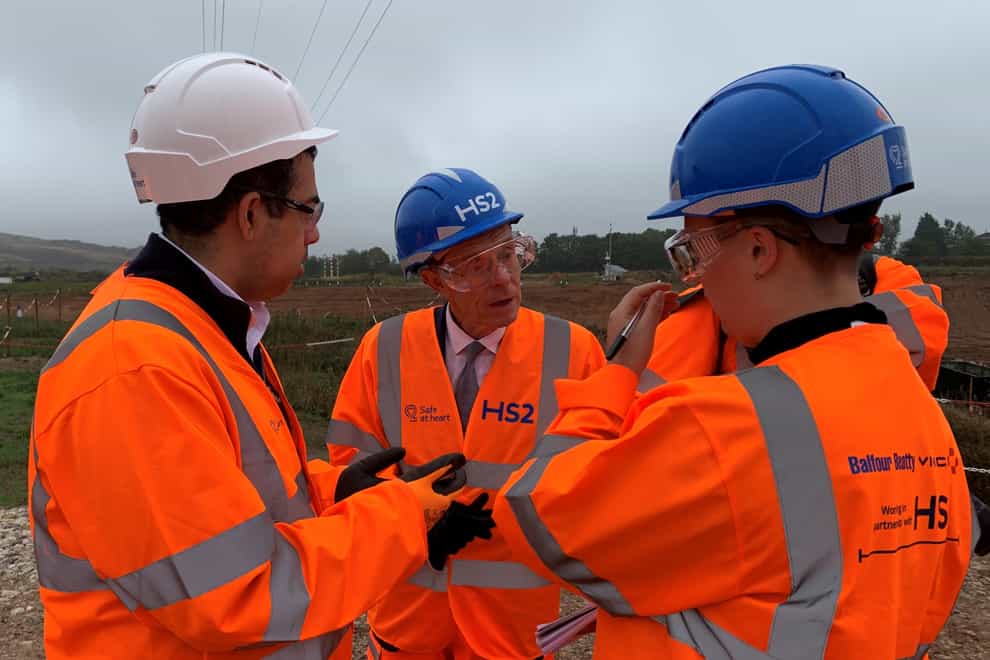 West Midlands Mayor Andy Street in discussions during a site visit to what will be the HS2 Birmingham Interchange station, near the NEC and Birmingham Airport, on September 6, 2022. (Richard Vernalls/PA)