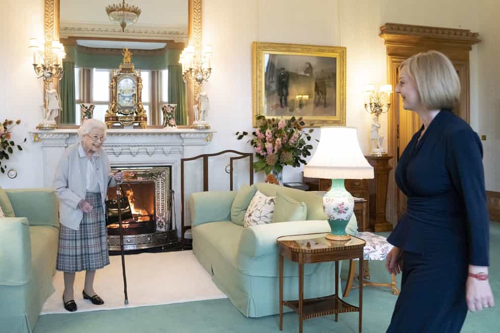 Queen Elizabeth II welcomes Liz Truss during an audience at Balmoral, Scotland, where she invited the newly elected leader of the Conservative party to become Prime Minister and form a new government (Jane Barlow/PA)