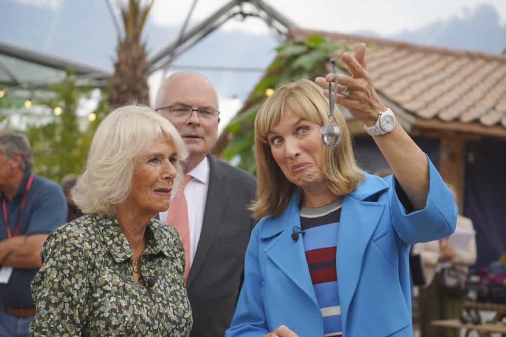 The Duchess of Cornwall (left) with BBC presenter Fiona Bruce during a visit to the Antiques Roadshow at the Eden Project in Bodelva, Cornwall (Hugh Hastings/PA)