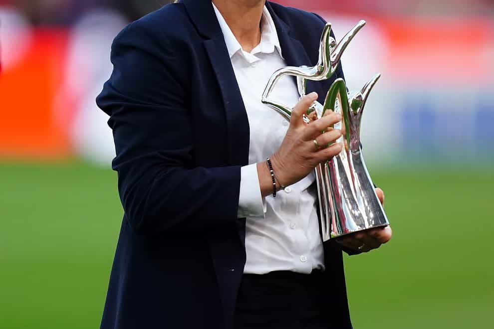 Sarina Wiegman collected her UEFA Women’s Coach of the Year trophy before the match (Mike Egerton/PA)