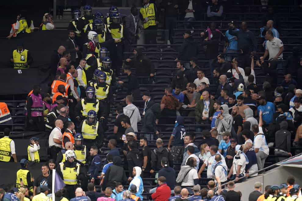 Marseille fans caused trouble at the end of their Champions League clash with Tottenham (Andrew Matthews/PA)