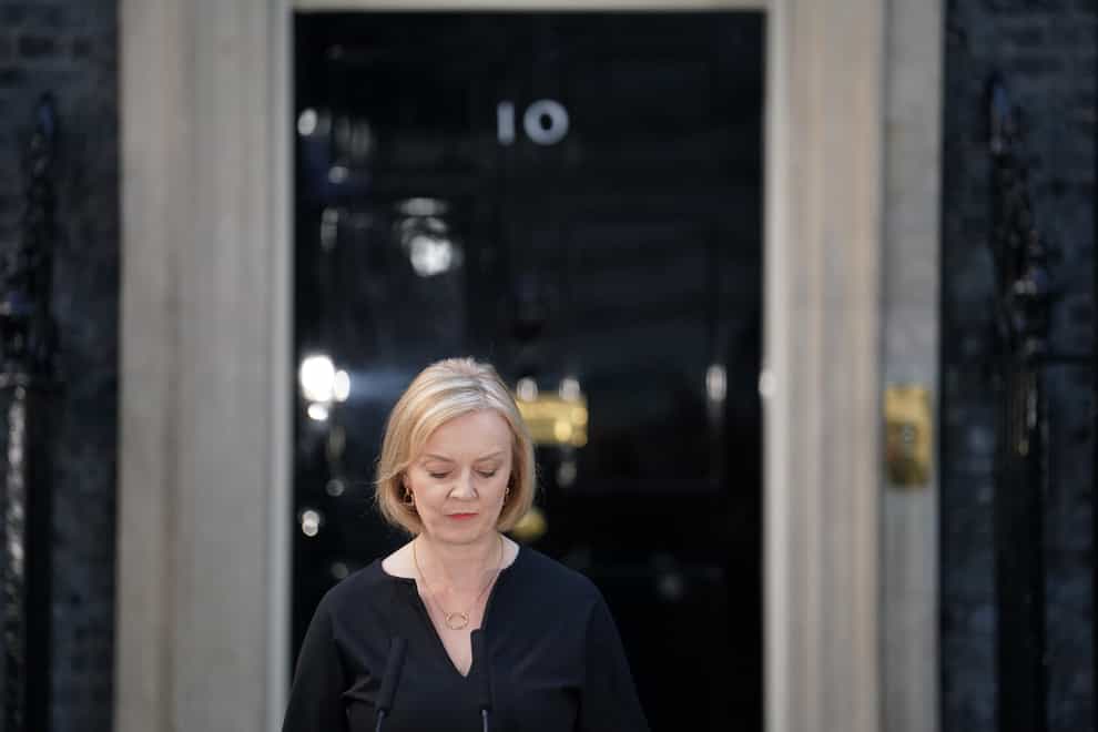 Prime Minister Liz Truss reads a statement outside 10 Downing Street, London, following the announcement of the death of the Queen (PA)