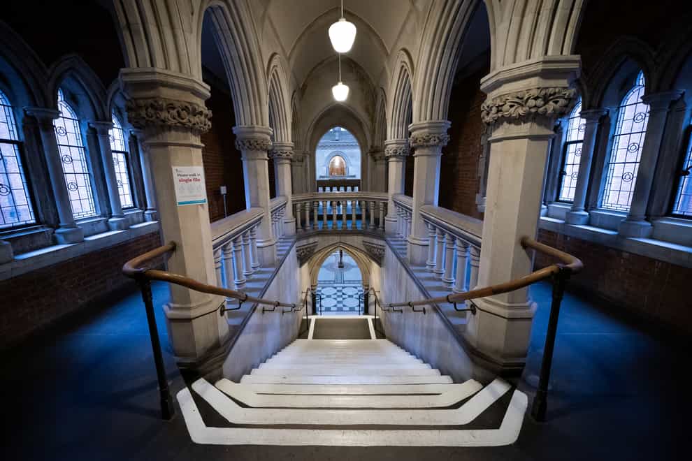 A staircase off the main hall at the Royal Courts of Justice in central London (Aaron Chown/PA)