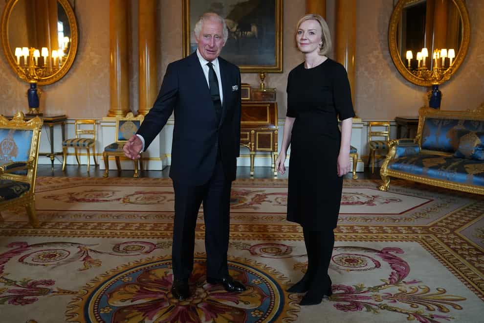 King Charles III during his first audience with Prime Minister Liz Truss at Buckingham Palace (Yui Mok/PA)