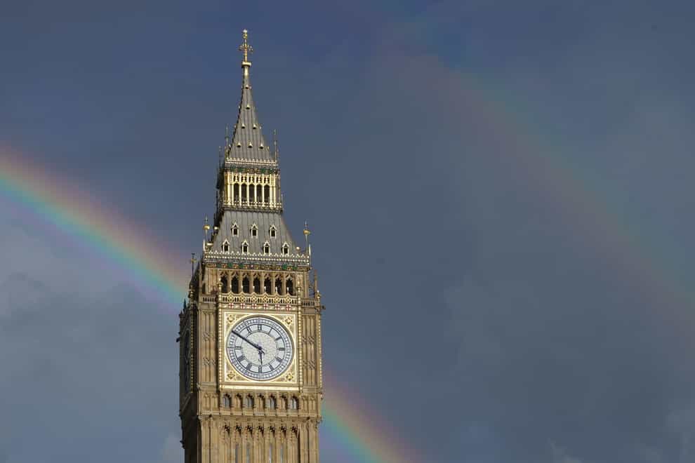 A double rainbow is seen over Elizabeth Tower in Westminster, London on the day of the Queen’s death (Ian West/PA)