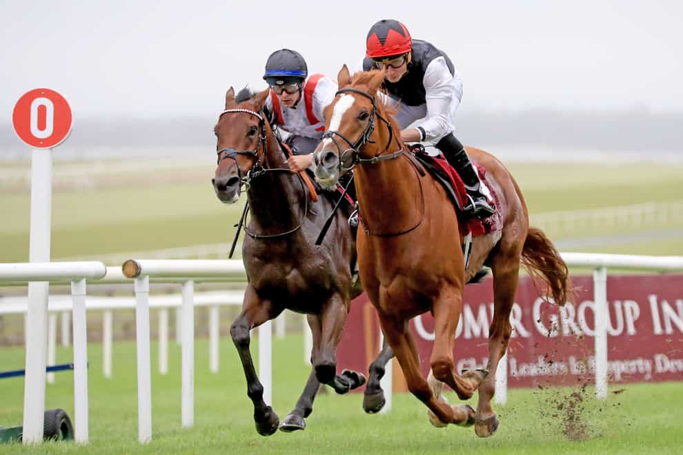 Kyprios ridden by Ryan Moore leads Hamish ridden by Richard Kingscote to win the Comer Group International Irish St. Leger during day two of the Longines Irish Champions Weekend at Curragh Racecourse in Newbridge, Ireland. Picture date: Sunday September 11, 2022.