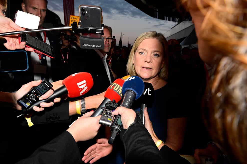 Prime Minister and Social Democratic party leader Magdalena Andersson (Jonas Ekströmer/TT News Agency via AP)