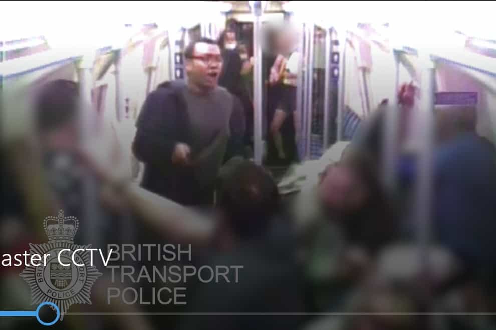 Screen grab from CCTV issued by British Transport Police of Ricky Morgan, who has been found guilty at the Old Bailey of hacking at a commuter with a machete (British Transport Police/PA)