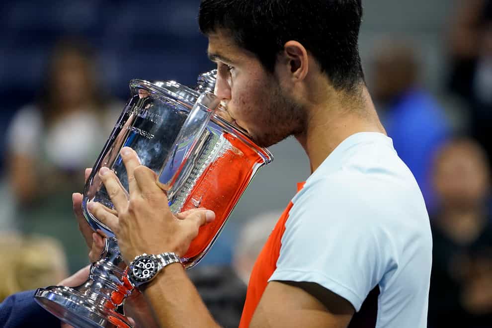 Carlos Alcaraz won the US Open on Sunday at the age of just 19 (John Minchillo/AP)