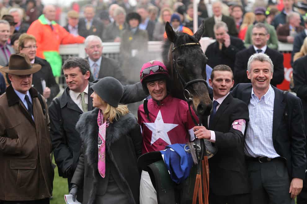 Willie Mullins (left) and Michael O’Leary (right) with 2012 Cheltenham Festival winner Sir Des Champs (David Davies/PA)
