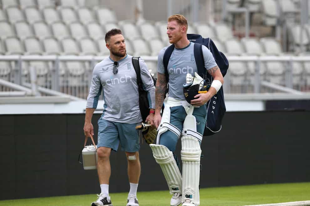 Brendon McCullum, left, has been impressed by Ben Stokes’ captaincy (Nigel French/PA)