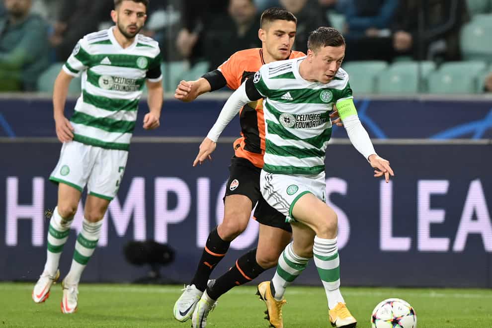Celtic’s Callum McGregor in action in Warsaw (Rafal Oleksiewicz/PA)