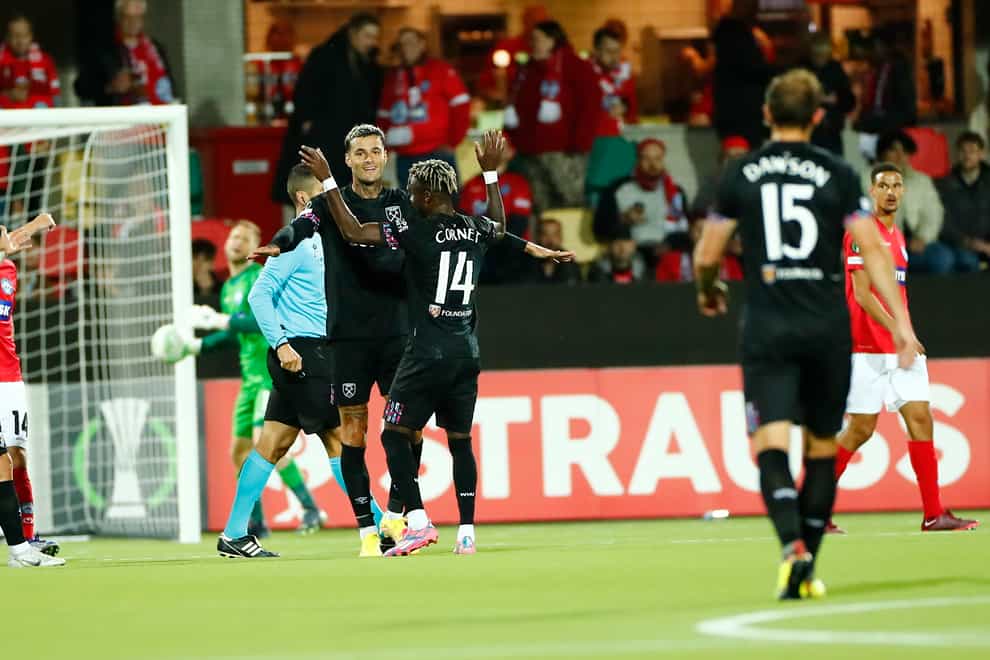 Gianluca Scamacca scored West Ham’s second goal (Johnny Pedersen/AP)