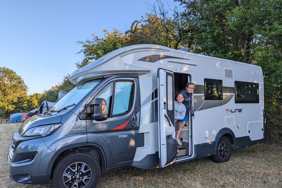 Rosie, Poppy and our home on wheels for the weekend (Claire Spreadbury/PA)