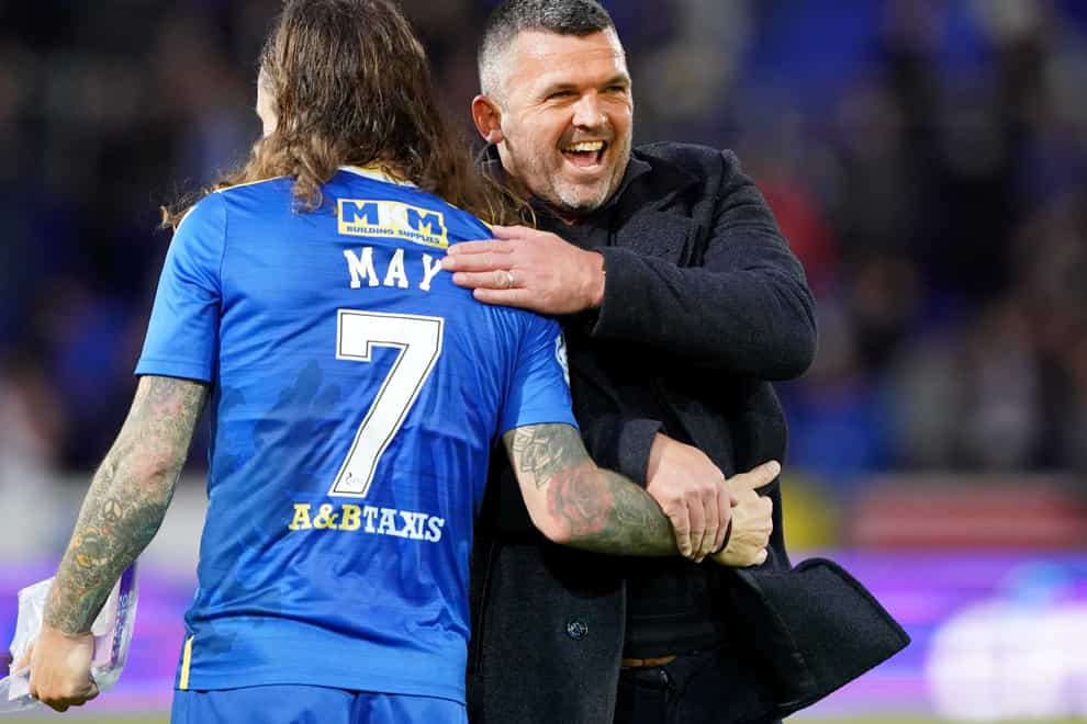 St Johnstone manager Callum Davidson and Stevie May (Andrew Milligan/PA)