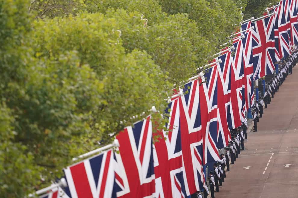 The Mall ahead of the ceremonial procession of the coffin of Queen Elizabeth II (Victoria Jones/PA)