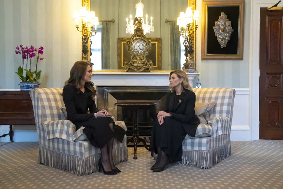 The Princess of Wales (left) speaks with the First Lady of Ukraine (Kirsty O’Connor/PA)