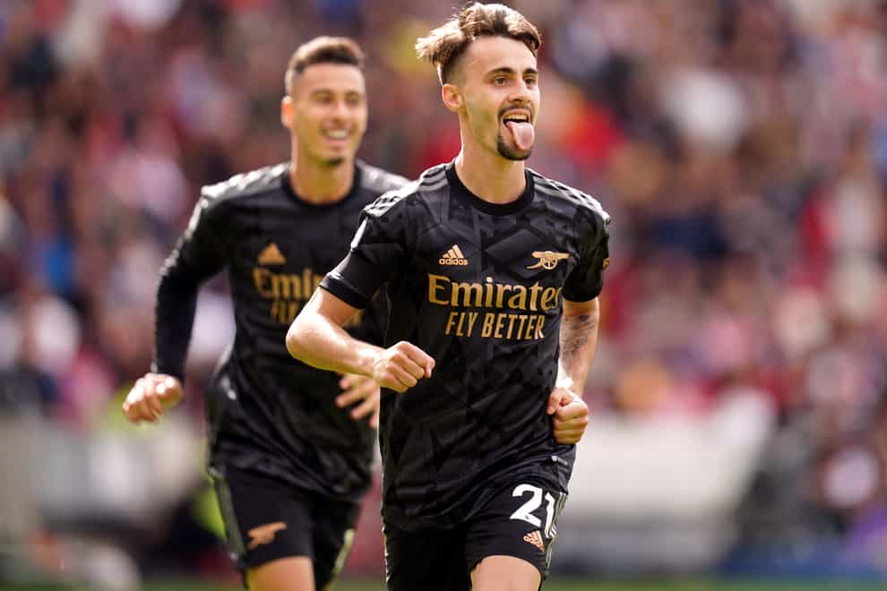 Fabio Vieira scored Arsenal’s third goal at Brentford (John Walton/PA)