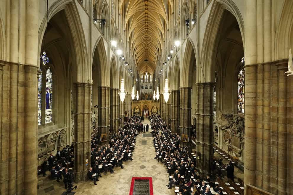 Guests arrive for the state funeral at Westminster Abbey (Danny Lawson/PA)
