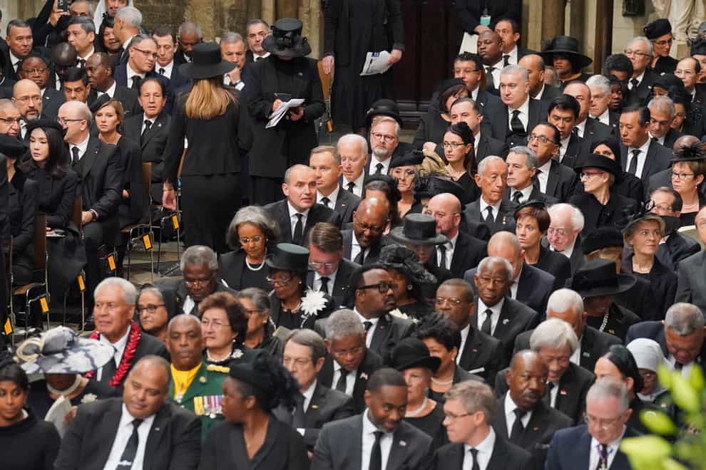International heads of state and dignitaries seated at the State Funeral of Queen Elizabeth II, held at Westminster Abbey (Dominic Lipinski/PA)