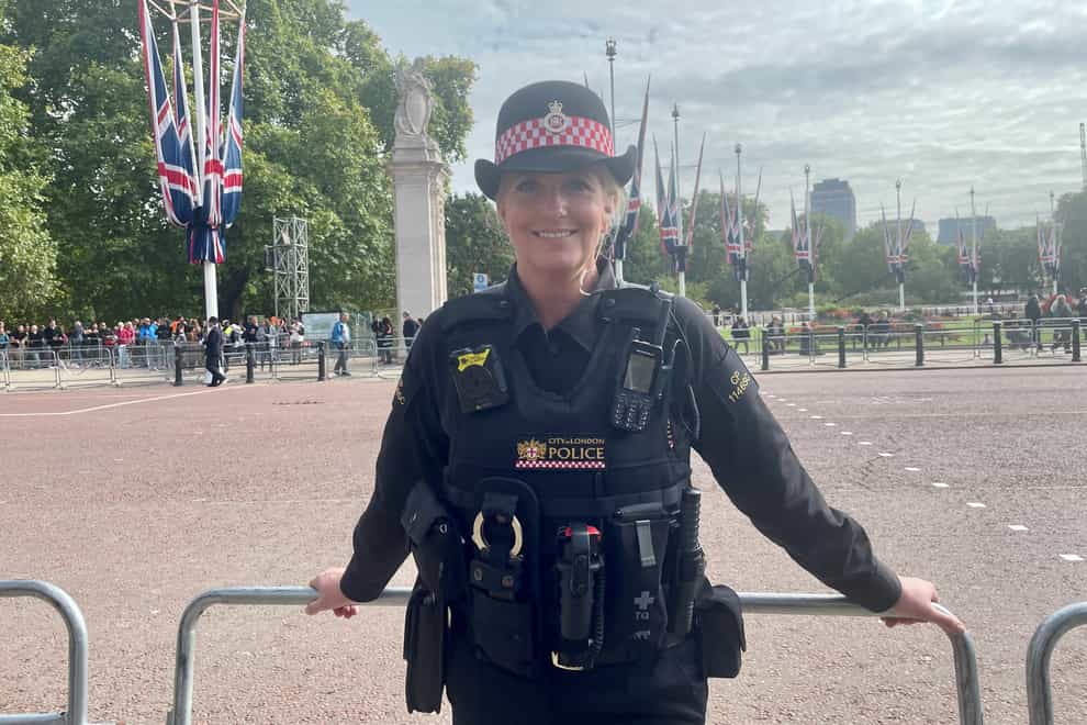 Penny Lancaster on duty in London (Isobel Frodsham/PA)