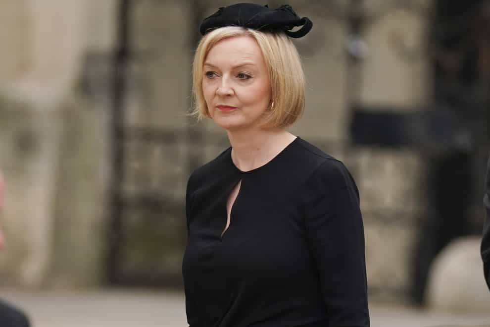 Prime Minister Liz Truss arrives for the state funeral of Queen Elizabeth II, held at Westminster Abbey (Andrew Milligan/PA)