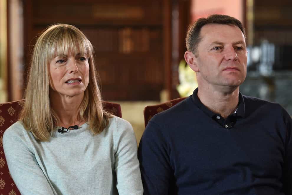 File photo dated 30/4/2017 of Madeleine McCann’s parents, Kate and Gerry McCann, who have said they welcome the news that Portuguese authorities have declared a German man a formal suspect in her disappearance. It comes a day after convicted sex offender Christian Brueckner, 44, was declared an official suspect by Portuguese authorities. Issue date: Friday April 22, 2022. (Joe Giddens/PA)