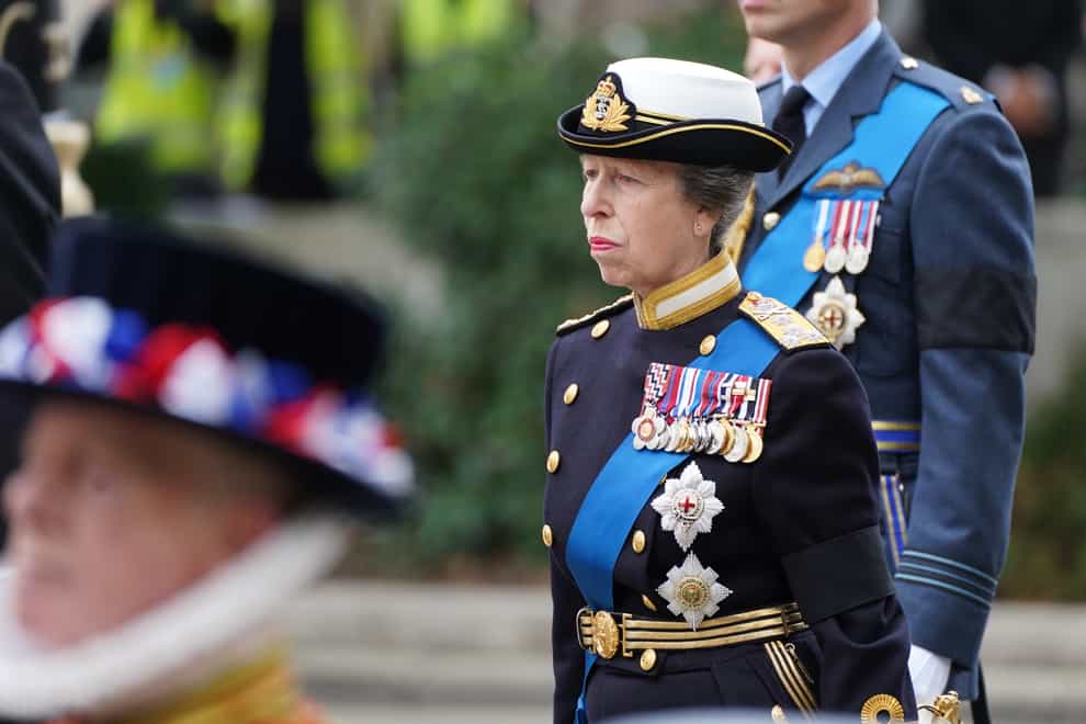 The Princess Royal will thank members of the armed forces who were involved in the Queen’s funeral during a visit to Portsmouth Naval Base and St Omer Barracks, Aldershot (James Manning/PA)
