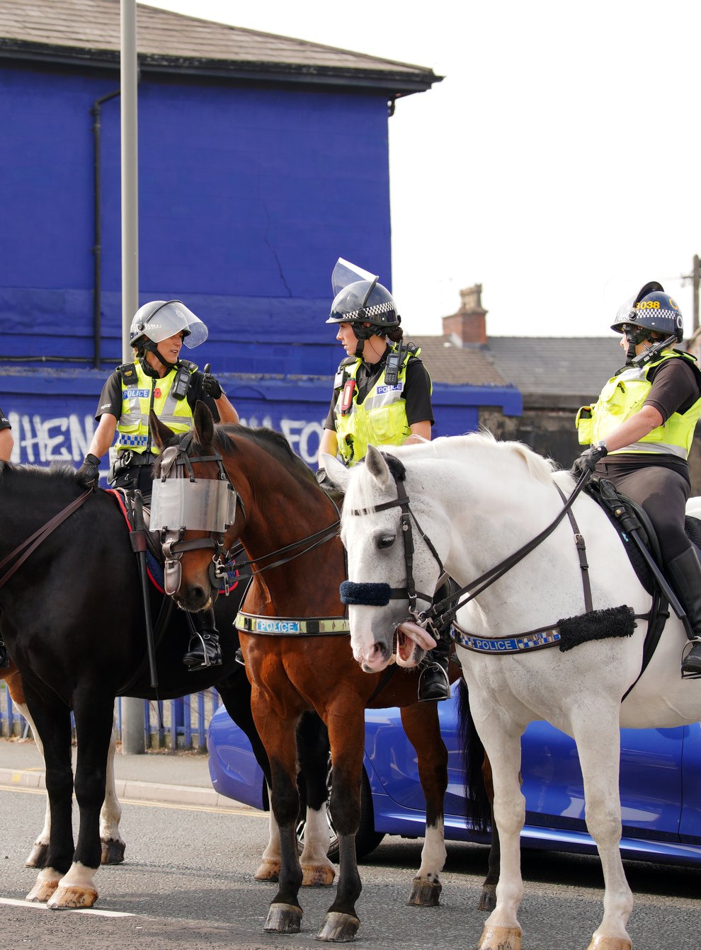Mounted police officers ahead of this season’s Merseyside derby (PA)