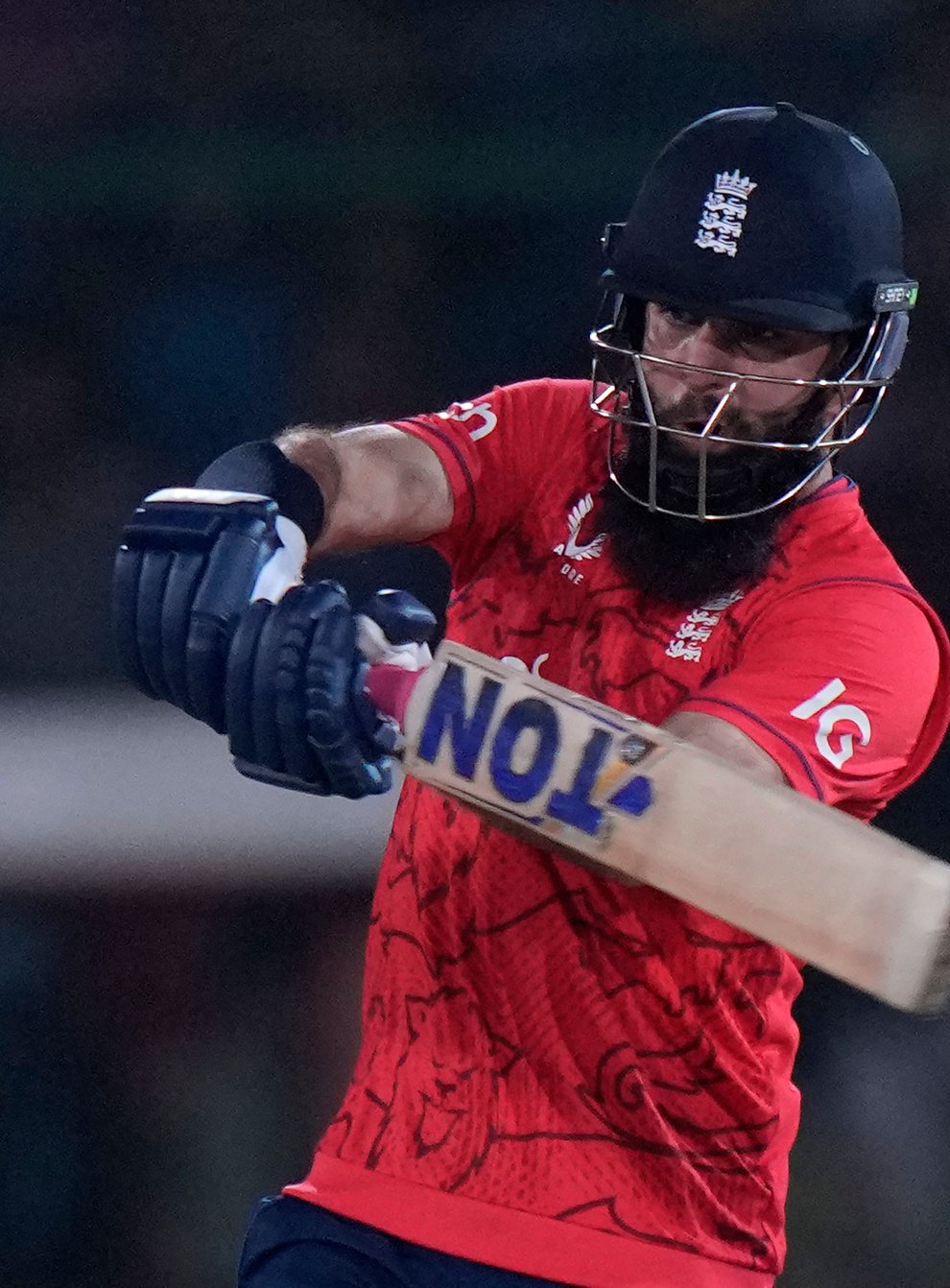 England captain Moeen Ali plays a shot during the second Twenty20 (Anium Naveed/AP)