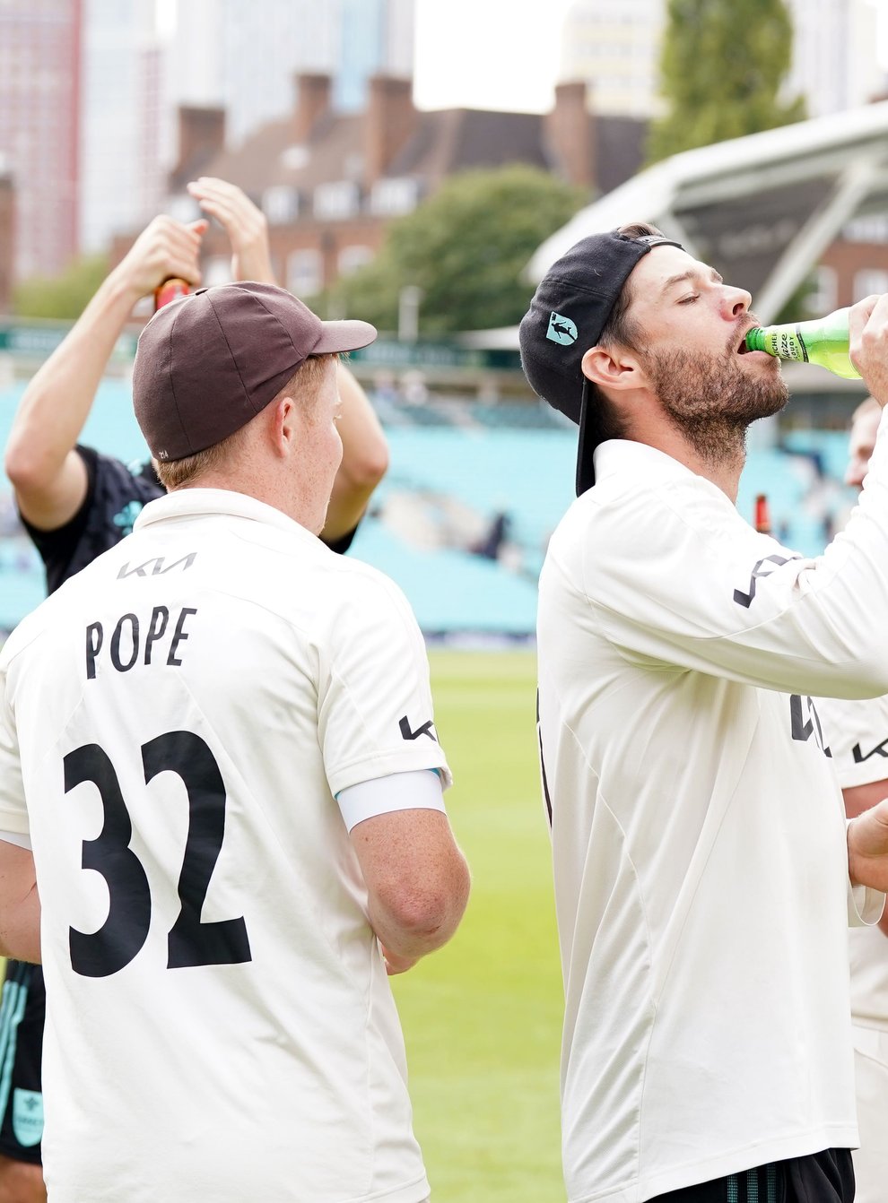 Ben Foakes celebrates as Surrey sealed the Division One title (Adam Davy/PA)