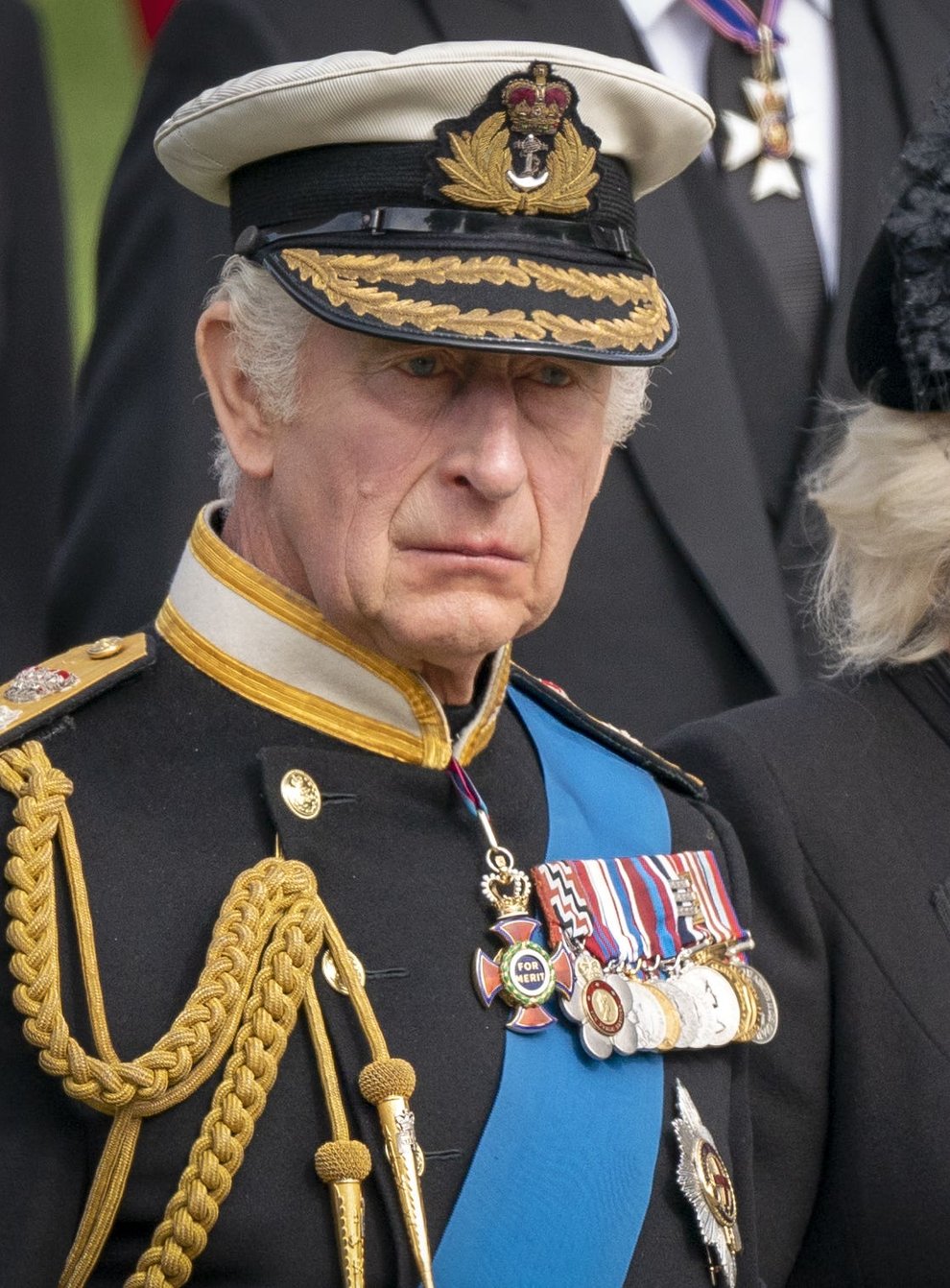 King Charles III and the Queen Consort look on at the funeral for the Queen (Jane Barlow/PA)