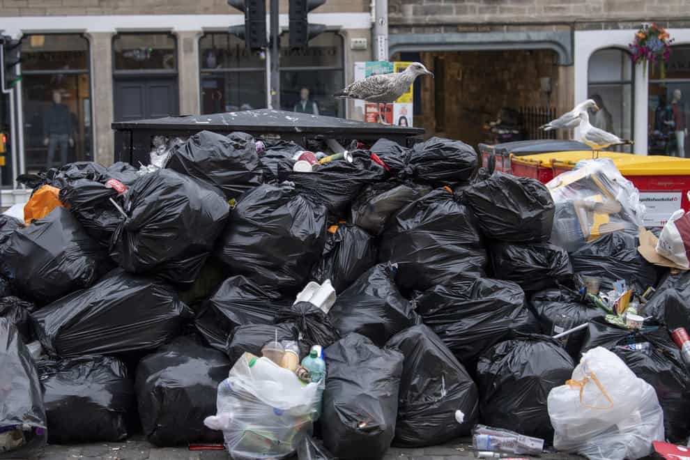 Rubbish piled up on the streets in Edinburgh (Lesley Martin/PA)